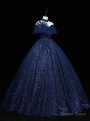 Dark Blue Long Prom Dress, Blue Tulle Formal Gown Graduation Dresses