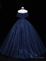 Dark Blue Long Prom Dress, Blue Tulle Formal Gown Graduation Dresses