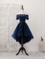 Dark Blue Tulle Lace Short Prom Dress, Dark Blue Homecoming Dresses