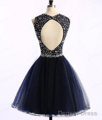 Dark Blue Tulle Short Prom Dress, Cute Homecoming Dress