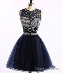 Dark Blue Tulle Short Prom Dress, Cute Homecoming Dress