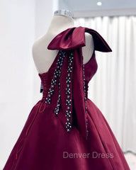 Dark Burgundy Ball Gown One Shoulder Dresses
