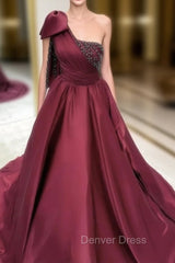 Dark Burgundy Ball Gown One Shoulder Dresses