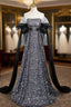 Dark Gray Sequins Strapless Prom Dresses