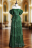 Dark Green A Line Off-the-shoulder Layered Shiny Tulle Prom Dresses