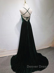 Dark Green Backless Long Prom Dresses, Dark Green Long Formal Evening Bridesmaid Dresses
