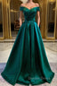 Dark Green Long Prom Dresses Elegant A Line Off the Shoulder Party Evening Dresses