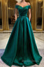 Dark Green Long Prom Dress Elegant A Line Off the Shoulder Prom Dresses