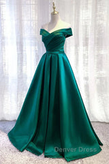 Dark Green Long Prom Dresses Elegant A Line Off the Shoulder Party Evening Dresses