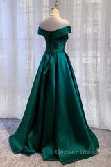 Dark Green Long Prom Dresses Elegant A Line Off the Shoulder Party Evening Dresses