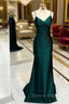 Dark Green Mermaid Satin Long Prom Dresses