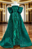 Dark Green Mermaid Satin Sequins Pleats Prom Dresses