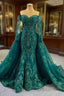Dark Green Mermaid Tulle Appliques Beading Prom Dresses