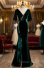 Dark Green Mermaid Velvet Short Sleeve V Neck Prom Dresses