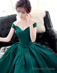 Dark Green Off The Shoulder Satin Long Party Dress, Long Formal Dress