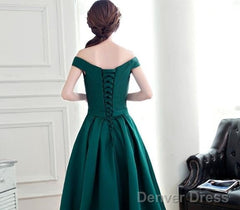Dark Green Off The Shoulder Satin Long Party Dress, Long Formal Dress