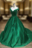 Dark Green Satin Ball Gown Long Evening Dresses Prom Dresses, Green Formal Dresses