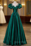 Dark Green Satin Ball Gowns Sweet 16 Dress, Green Long Prom Dress