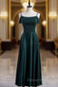 Dark Green Satin Spaghetti Straps Prom Dresses