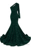 Dark Green Sequins Mermaid Prom Dress One Shoulder Prom Dresses Floor Length Wedding Prom Gown