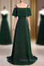 Dark Green Spaghetti Straps Beading Prom Dresses