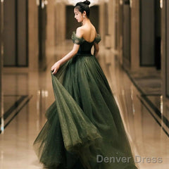 Dark Green Sweetheart Off Shoulder Long Formal Gown, Green Sweet 16 Dresses