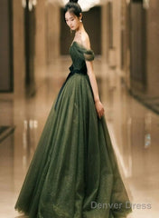 Dark Green Sweetheart Off Shoulder Long Formal Gown, Green Sweet 16 Dresses