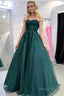 Dark Green Tulle A Line Prom Dress with Appliques