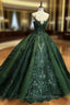 Dark Green Tulle Ball Gowns Prom Dress Shiny Tulle Lace Sweet 16 Dress prom Dresses shops