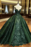 Dark Green Tulle Ball Gown Formal Dresses Shiny Tulle Lace Sweet 16 Dresses prom Dresses shops