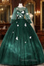Dark Green Tulle Butterfly Appliques Bell Sleeve Quinceanera Dresses