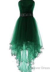 Dark Green Tulle High Low Party Dress, Green Tulle Formal Dress Homecoming Dress