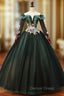 Dark Green Tulle Long Sleeve Off the Shoulder Appliques Quinceanera Dresses