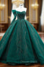 Dark Green Tulle One Shoulder Beading Prom Dresses