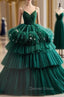 Dark Green Tulle Pleats Tiers Quinceanera Dresses