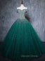 Dark Green Tulle Sweetheart Sparkle Prom Dress, Sweet 16 Dresses