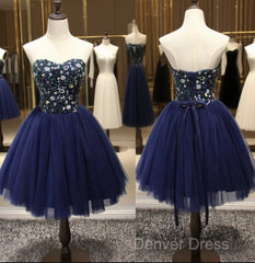 Dark Navy Blue Short Dresses With Sequin Bodice For Juniors Homecoming Dresses