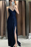 Dark Navy Sequins Sparkly Mermaid Spaghetti Straps Long Prom Dresses