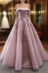 Dark Pink Tullle Strapless Pleats Beading Prom Dresses