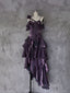 Dark Purple Asymmetrical Layered Flounce Spaghetti Strap Dresses Prom Gowns