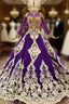 Dark Purple Ball Gowns Tulle Long Sleeve High Neck Wedding Dresses