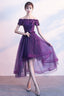 Dark Purple High Low Cute Off Shoulder Homecoming Dress , Lovely Prom Dresses