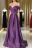 Dark Purple Satin Off Shoulder Long Formal Dresses, Purple Evening Dresses Prom Dresses