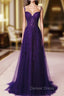 Dark Purple Sweetheart Tulle with Lace Straps Party Dresses, Dark Purple Prom Dresses