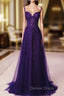 Dark Purple Sweetheart Tulle with Lace Straps Prom Dress, Dark Purple Prom Dresses