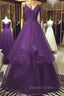 Dark Purple Tulle Layers Prom Gowns, Purple Prom Dresses