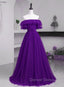 Dark Purple Tulle Off Shoulder Long Party Dresses, A-line Purple Prom Dresses