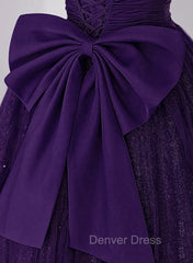 Dark Purple Tulle Scoop A-line Long Formal Dresses, Dark Purple Evening Dresses Prom Dresses