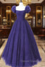 Dark Purple Tulle Scoop A-line Long Formal Dresses, Dark Purple Evening Dresses Prom Dresses