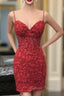 Dark Red Homecoming Dress, Corset Tight Short Mini Dresses with Appliques